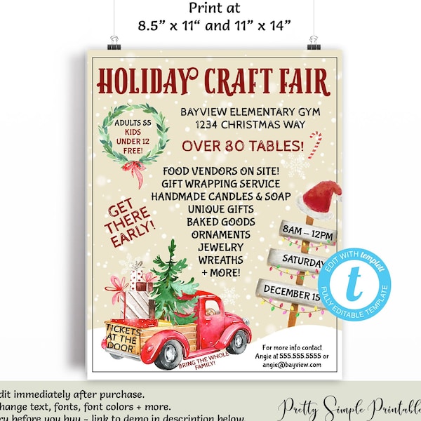 EDITABLE Holiday Craft Fair Flyer, Holiday Bazaar Flyer, Christmas Fair Template, Winter Market, Craft Fair Sign, Church Flyer Templett CF01