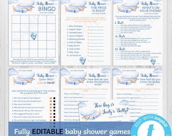 Vliegtuig baby shower games, afdrukbare, bewerkbare gamesbundel, sjablonen, reisthema, vintage, jongen, prijs is goed, bingo, Templett, AIR1