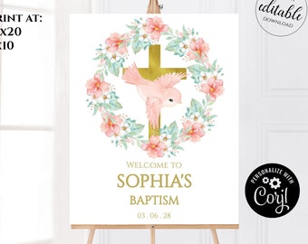 Gold Baptism Decoration, Baptism Welcome Sign Girl, Baptism Poster, Printable, Baptism Template, Editable, Baptism Decor, Download, BAPG2