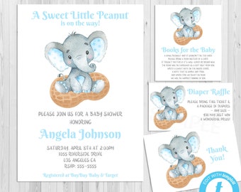 Elephant Baby Shower Invitation Boy, Editable Elephant Baby Shower Invitation, Watercolor Elephant, Bundle, Templett, Elephant Invites ELPB