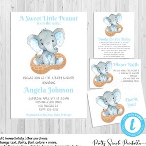 Elephant Baby Shower Invitation Boy, Editable Elephant Baby Shower Invitation, Watercolor Elephant, Bundle, Templett, Elephant Invites ELPB
