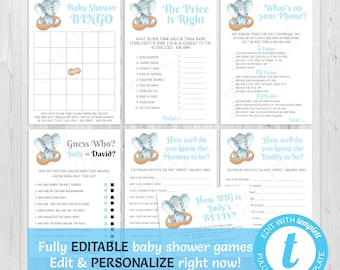 Elephant Baby Shower Games Boy, Bundle, EDITABLE, Games Bundle, Games Package, The Price is Right, Little Peanut Baby Shower, Templett, ELPB