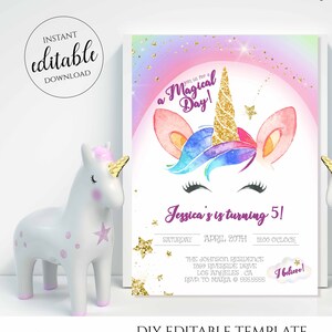 Unicorn Invite, Unicorn Birthday / Unicorn Party / Unicorn Printable Invitation / EDITABLE Unicorn Invitation / Girl Invitation / Corjl UNI7