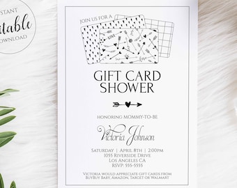 Gift Card Shower Invitation, Gift Card Baby Shower Invitation, Boy, Girl, Black and White ANY COLOR, Minimalist Editable Template Corjl GIF1