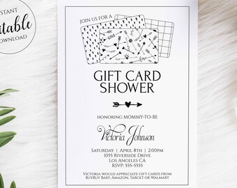 Gift Card Shower Invitation, Gift Card Baby Shower Invitation, Boy, Girl, Black and White ANY COLOR, Minimalist Editable Template Corjl GIF1