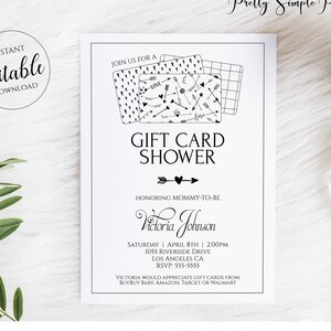 Gift Card Shower Invitation, Gift Card Baby Shower Invitation, Boy, Girl, Black and White ANY COLOR, Minimalist Editable Template Corjl GIF1