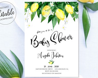 Summer Baby Shower, Citrus Baby Shower, Lemon Invites, Lemon Baby Shower Invitation, Digital Template Gender Neutral Printable Corjl LEM2