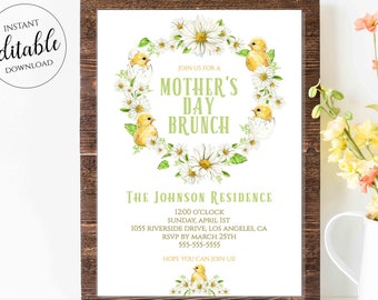 Mothers Day Brunch Invitation, Mothers Day Brunch Invite, Mothers Day Ideas, Yellow Wreath, Invitations, Template, Digital, Printable, MTBR