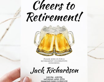 Cheers to Retirement Invitation, Retirement Celebration, Retirement Party Invitation Men Women, Instant Download, Beer Invitation RET9