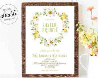Easter Brunch Invitation, Easter Brunch and Egg Hunt Invitation, Easter Invitation Template, Easter Brunch Invite, Corjl, Printable, EAS1