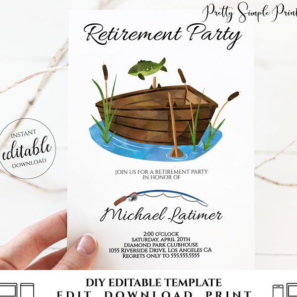 Fishing Retirement Invitations Instant Download - Etsy