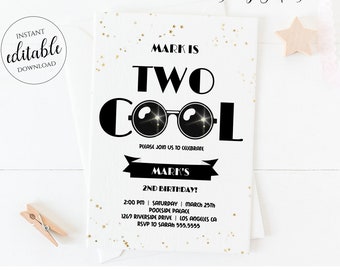 Two Cool Birthday Invitation / 2nd Birthday Invitation Girl Boy / Two Cool Party / Printable Template Editable Digital Download  Corjl TWO1