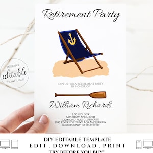 Nautical Retirement Invitation Editable, Retirement Party Invitations for Men, Man Instant Download Printable Template Digital orjl RET2 image 1