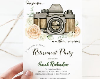 Retirement Invitation Instant Download, Retirement Invitations for Women, Retirement Invitation Template, Vintage Camera Ideas, Corjl RET5