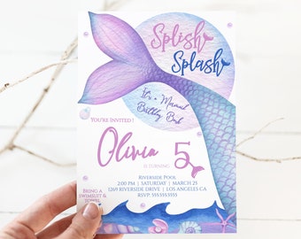 Mermaid Birthday Invitation Digital Instant Download Printable Girls Birthday Invitation Mermaid Party Invite Splish Splash Invitation MER1