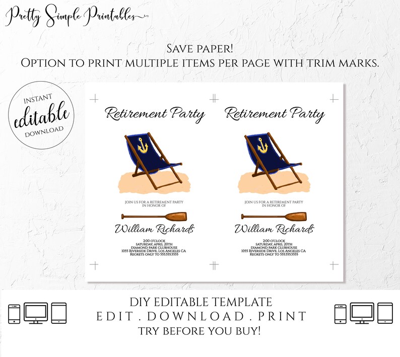 Nautical Retirement Invitation Editable, Retirement Party Invitations for Men, Man Instant Download Printable Template Digital orjl RET2 image 5