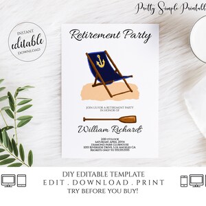 Nautical Retirement Invitation Editable, Retirement Party Invitations for Men, Man Instant Download Printable Template Digital orjl RET2 image 4
