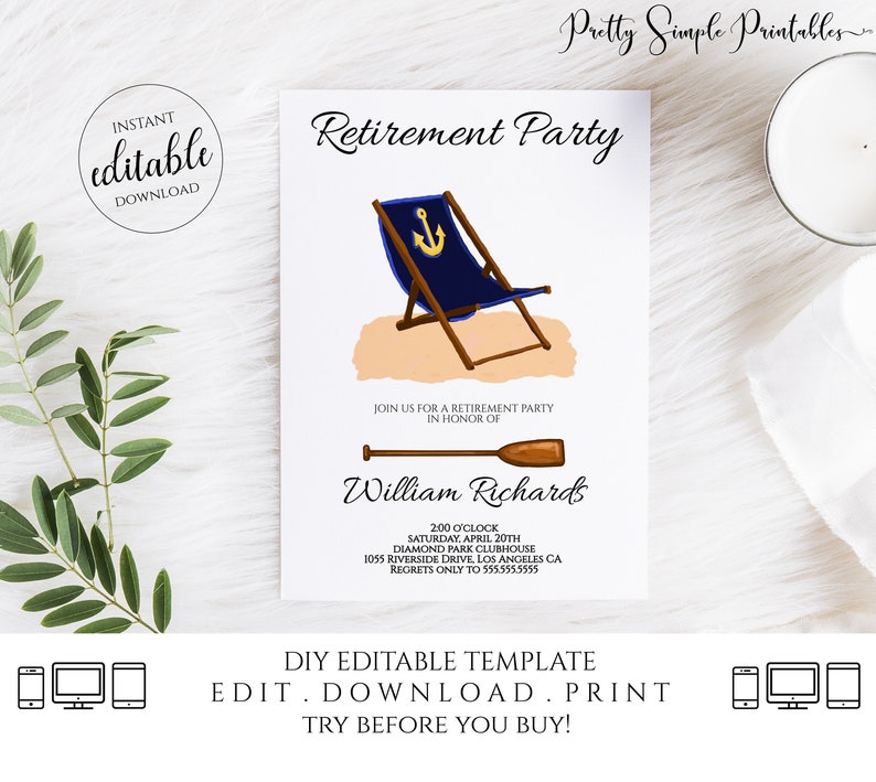 Nautical Retirement Invitation Editable, Retirement Party Invitations for Men, Man Instant Download Printable Template Digital orjl RET2 image 4