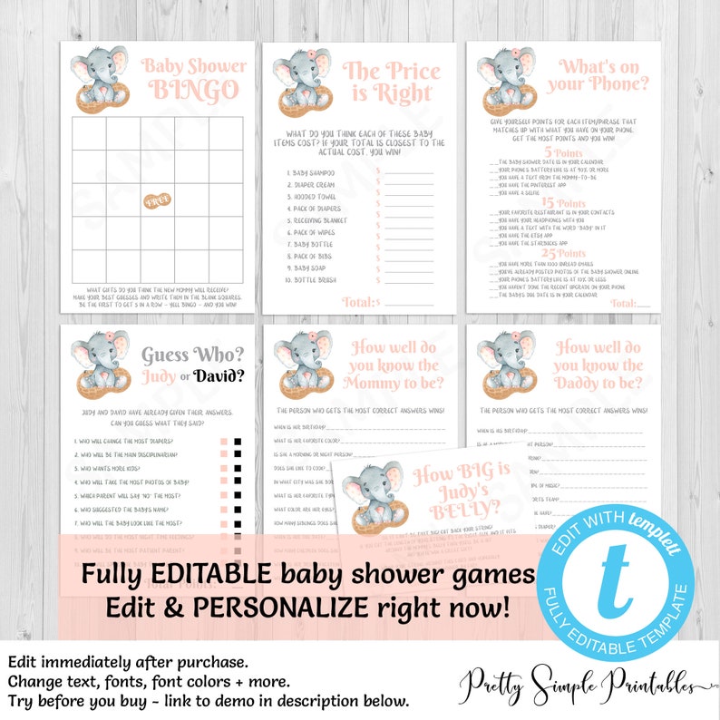 Baby Shower Game Girl Baby Bingo Personalised 10 pack