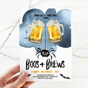 Halloween Invitation, Boos and Booze, Boos and Brews Invitation, Halloween Party Invites, Printable Editable Digital Download Corjl HAL5