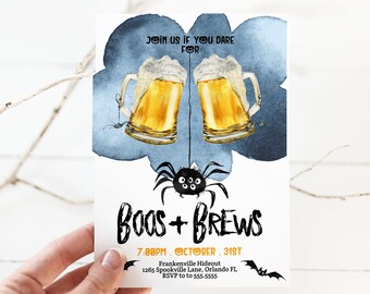 Halloween Invitation, Boos and Booze, Boos and Brews Invitation, Halloween Party Invites, Printable Editable Digital Download Corjl HAL5