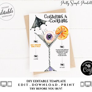Halloween Invitation, Cocktails and Costumes Invitation Printable Boos and Booze Editable Halloween Costume Party Invite Adult Corjl HAL2 image 5