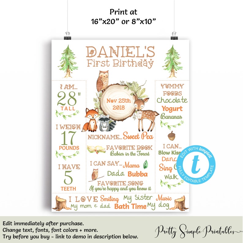 Woodland Chalkboard First Birthday Sign Woodland 1st Etsy