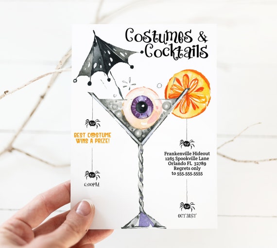 Halloween Invitation, Cocktails and Costumes Invitation Printable Boos and Booze Editable Halloween Costume Party Invite Adult Corjl HAL2