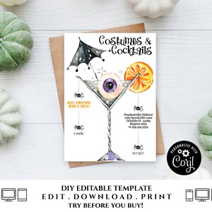 Halloween Invitation, Cocktails and Costumes Invitation Printable Boos and Booze Editable Halloween Costume Party Invite Adult Corjl HAL2 image 6