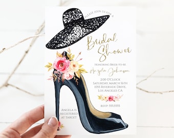 Hats and Heels Invitation, High Heel Invitation, Hats and Heels Invite, Editable Bridal Shower Invitation,  Instant Download, Corjl BRD6