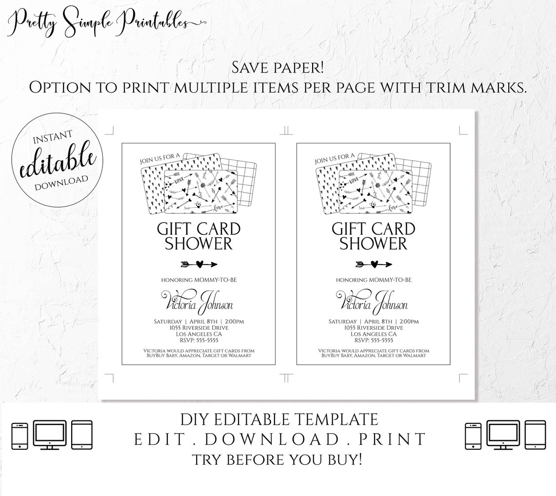 Gift Card Shower Invitation Gift Card Baby Shower Invitation Etsy