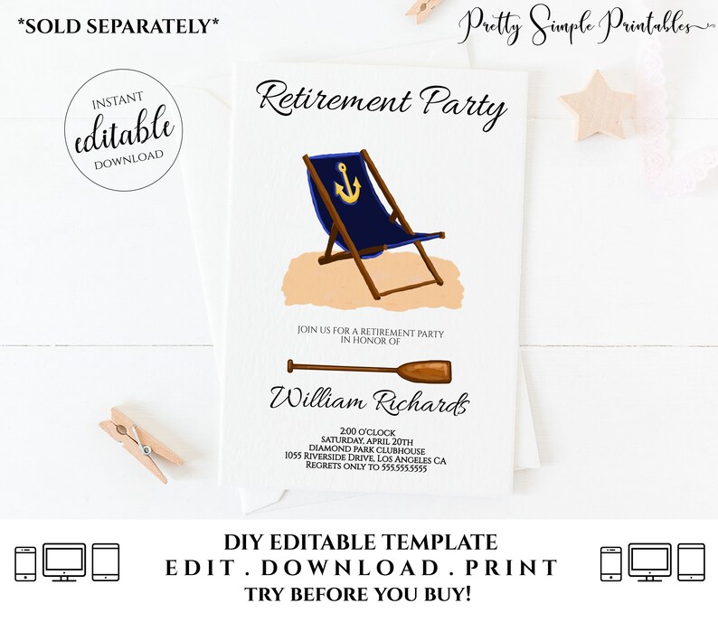 Nautical Retirement Invitation Editable, Retirement Party Invitations for Men, Man Instant Download Printable Template Digital orjl RET2 image 3