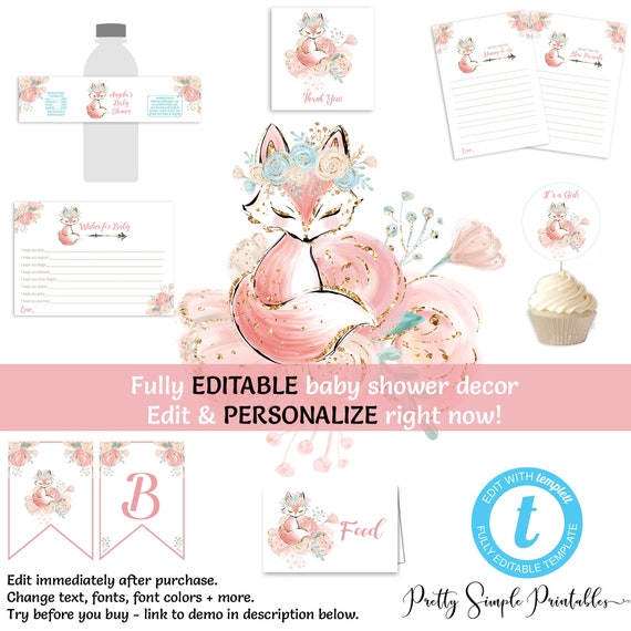 Fox Baby Shower Decorations Bundle Fox Theme Cupcake Toppers Etsy
