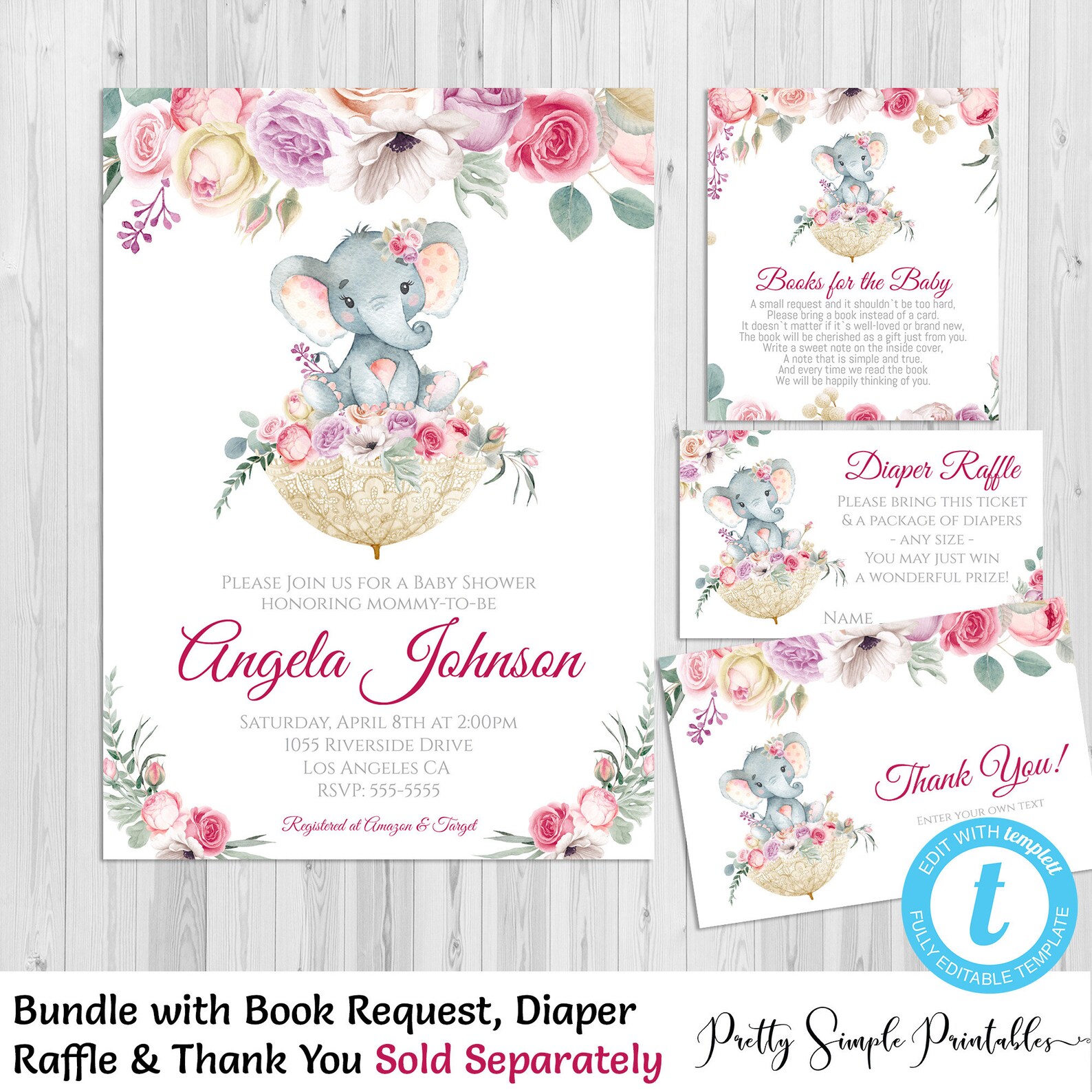 Elephant Baby Shower Guest Book Printable Guest Book Etsy