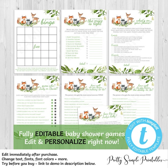 Woodland Animals Baby Shower Games Bundle Woodland Games Etsy
