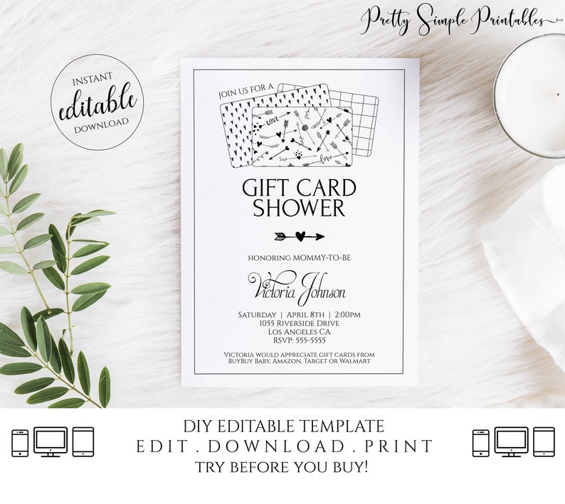 Gift Card Shower Invitation Gift Card Baby Shower Invitation Etsy