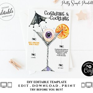Halloween Invitation, Cocktails and Costumes Invitation Printable Boos and Booze Editable Halloween Costume Party Invite Adult Corjl HAL2 image 2