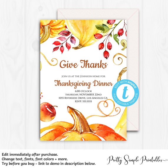 thanksgiving invite thanksgiving dinner invitation thanksgiving printable pumpkin invitation template editable download templett thk6 thanksgiving invite