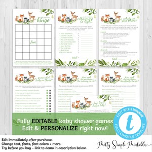 Woodland Animals Baby Shower Games, Bundle, Woodland Games, EDITABLE Game, Woodland Baby Shower Games, Price is Right, Bingo, Templett, WD08