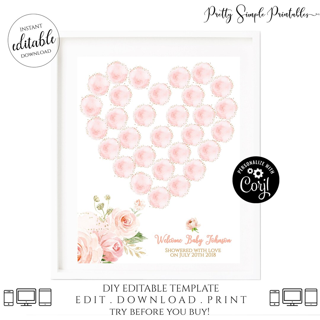 Blush Guest Book, Blush Pink Baby Shower, Guestbook Sign, Editable ...