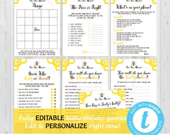 Bee Baby Shower Games / Bumble Bee / Hunny Bee / Bee Themed / Bingo / EDITABLE / Mommy to Bee / Printable / Price is Right Templett BEE2