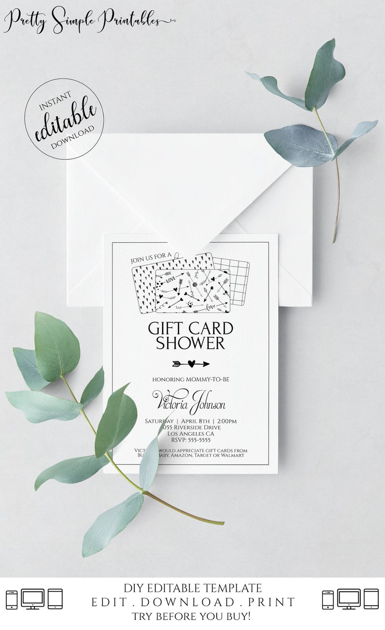 Gift Card Shower Invitation Gift Card Baby Shower Invitation Etsy