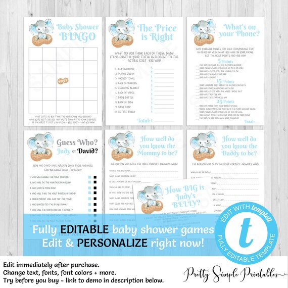 shower rated r games baby Shower Baby Shower Game Elephant Editable Baby Bundle