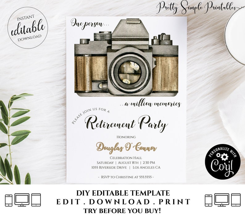 Retirement Celebration Invitation for Men Women, Invitation Template, Editable Invitation, Retirement Party Invites, Printable, Corjl RET8 image 3