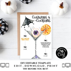 Halloween Invitation, Cocktails and Costumes Invitation Printable Boos and Booze Editable Halloween Costume Party Invite Adult Corjl HAL2 image 3