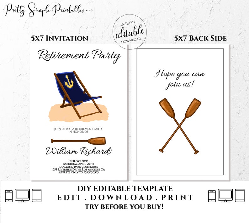 Nautical Retirement Invitation Editable, Retirement Party Invitations for Men, Man Instant Download Printable Template Digital orjl RET2 image 2