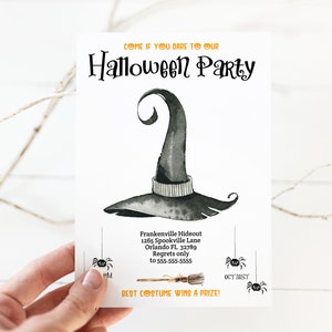 Halloween Party Invitation, Printable, Halloween Invitation Witch, Editable, Halloween Party Invites, Adult, for Kids, hat, Corjl, HAL1