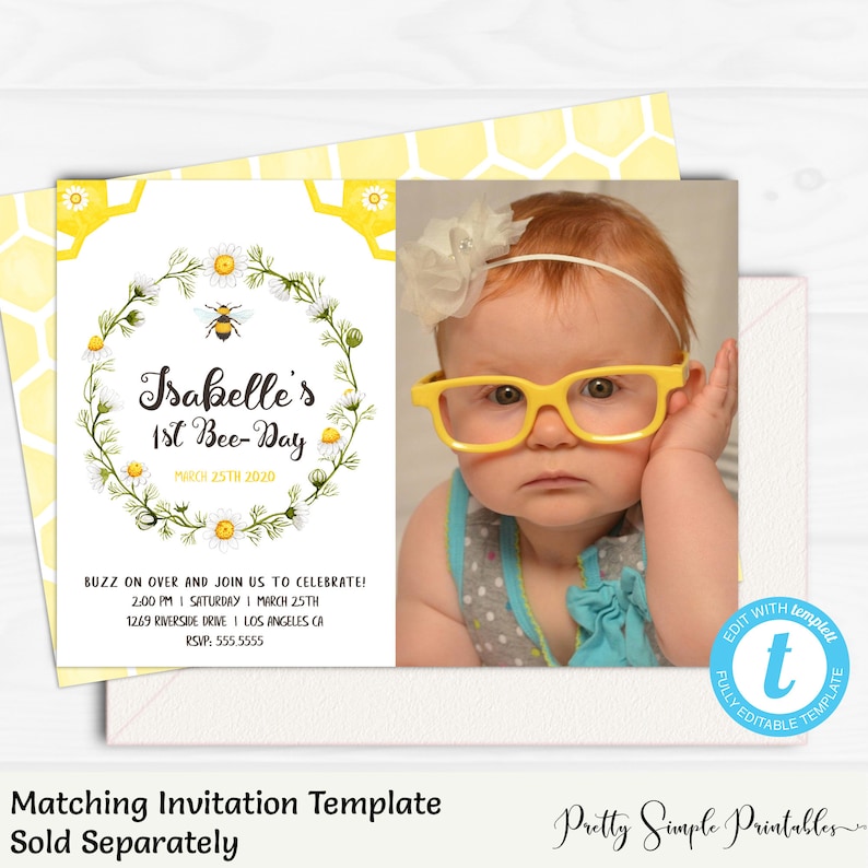 Bee Water Bottle Label Bee Decor 1st Bee Day Editable Birthday Bee Theme Templett BEE1 Bee Birthday Decorations Bee Favor Tags Bee Banner