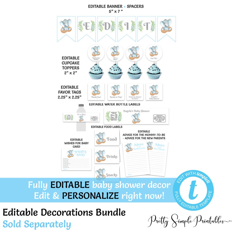 Predictions Boy Guess Baby/'s Birthday Blue Baby Due Date Calendar Due Date Game Editable Template Elephant Theme ELPB Elephant Calendar