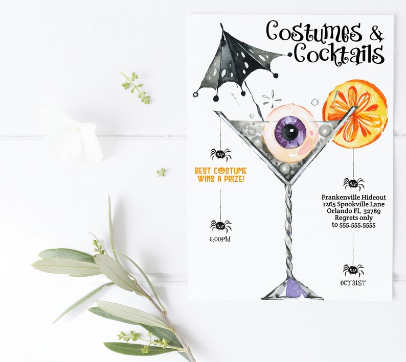 Halloween Invitation, Cocktails and Costumes Invitation Printable Boos and Booze Editable Halloween Costume Party Invite Adult Corjl HAL2 image 4